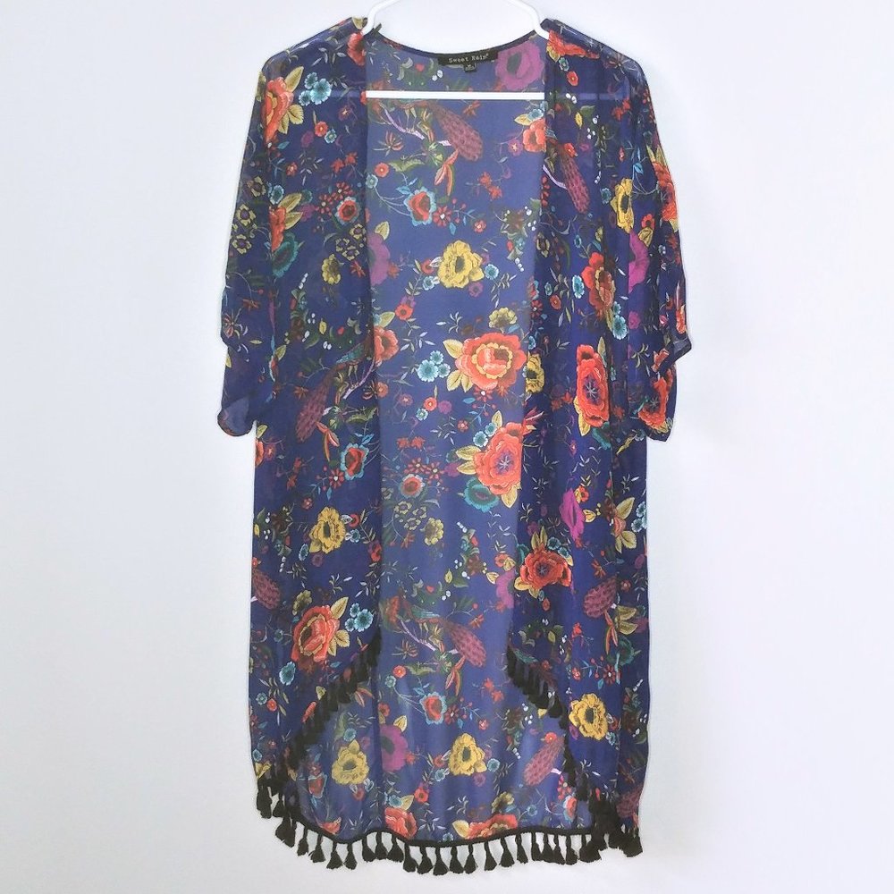Sweet Rain Floral Tassel Ruana - Size Medium - Picture 4 of 4